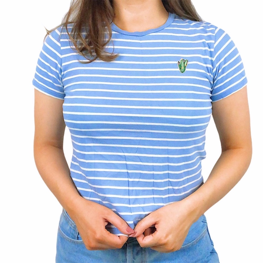 Brandy Melville blue striped baby tee